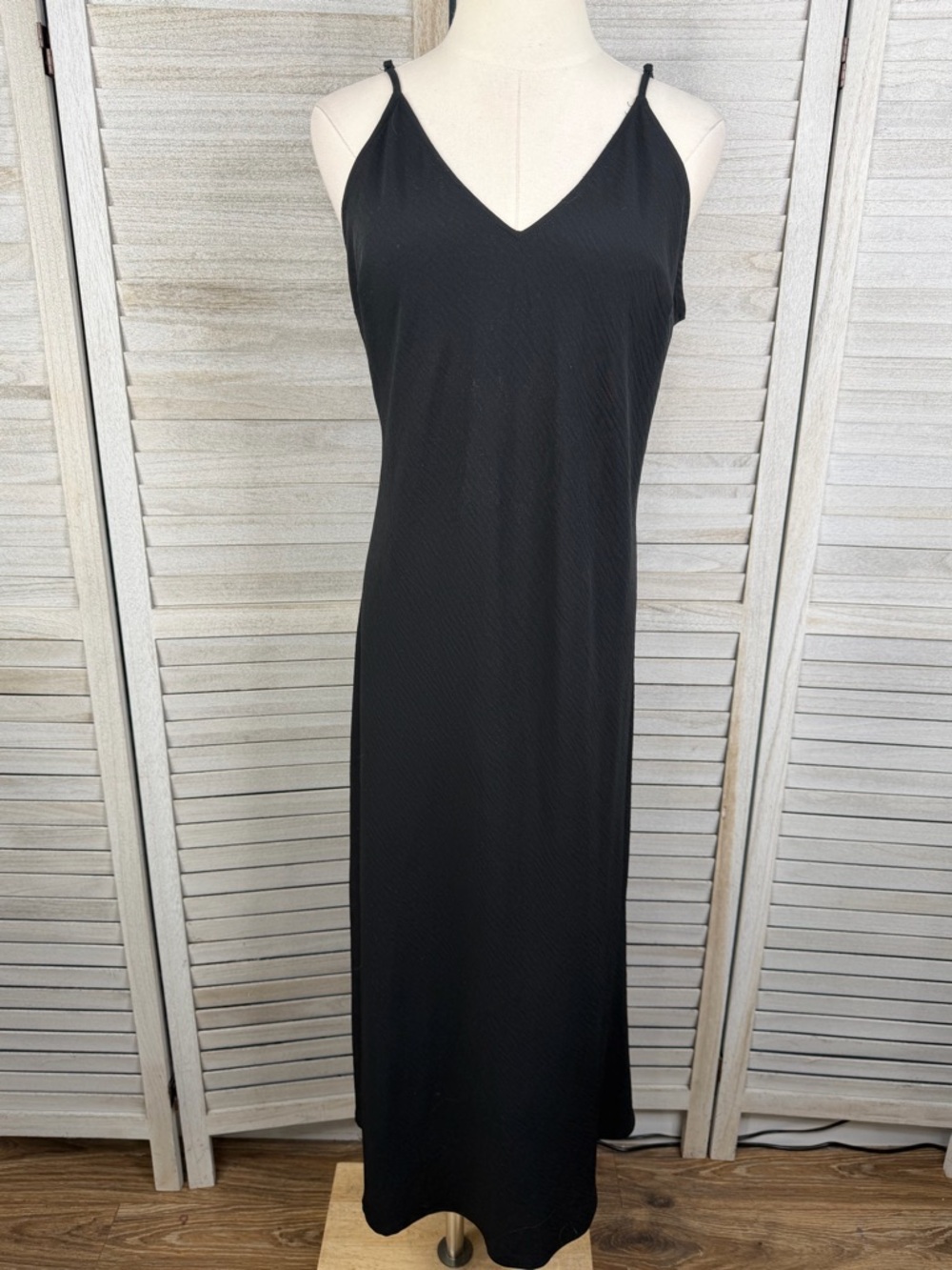 A NEW DAY Black Midi Slip Dress  V-Neck-Large